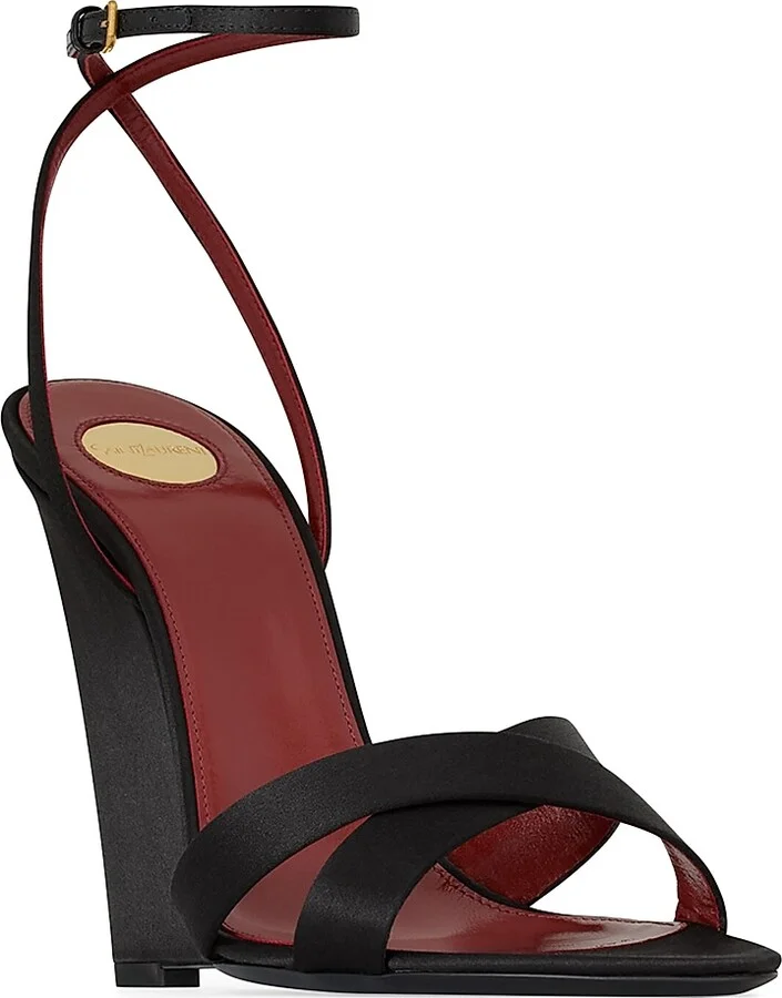 Women's Bibi Wedges in Satin Crepe - Black - Size 5 - Image 2