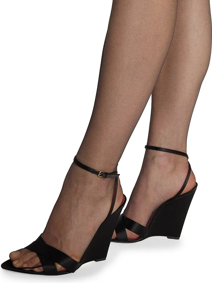 Women's Bibi Wedges in Satin Crepe - Black - Size 5 - Image 4