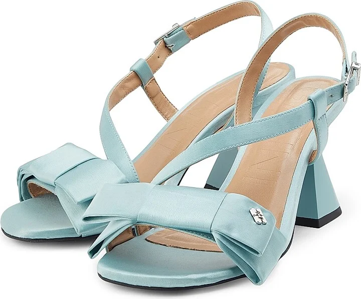 Women's Big Bow 75MM Satin Sandals - Icy Blue - Size 6 - Image 2