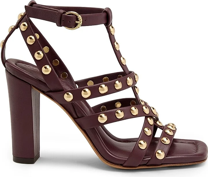 Women's Bijou 95MM Studded Leather Sandals - Cognac - Size 6