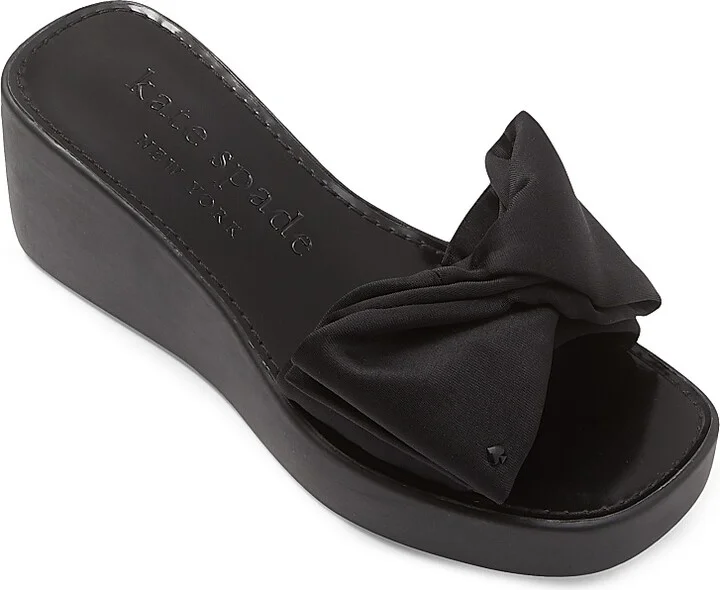 Women's Bikini 25MM Bow-Accent Wedge Slides - Black - Size 10.5 Sandals - Image 2