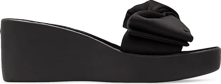 Women's Bikini 25MM Bow-Accent Wedge Slides - Black - Size 10.5 Sandals