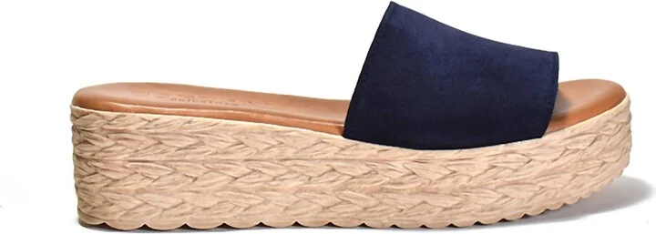 Women's Bizzy Platform Wedge Slide Sandal In Navy Suede