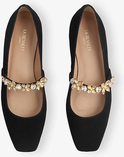 Womens Bla-Black Amber Posie Flower Suede Ballet Flats Eur 38/5 Uk Women - Image 2