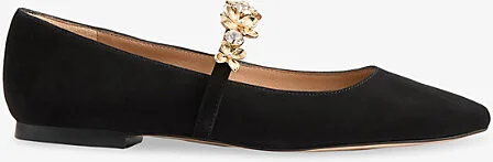 Womens Bla-Black Amber Posie Flower Suede Ballet Flats Eur 38/5 Uk Women