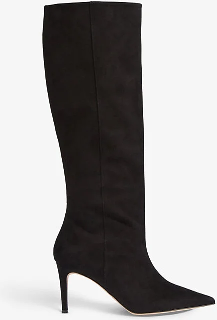Womens Bla-Black Astrid Pointed-Toe Suede Heeled Knee-High Boots Eur 38/5 Uk Women