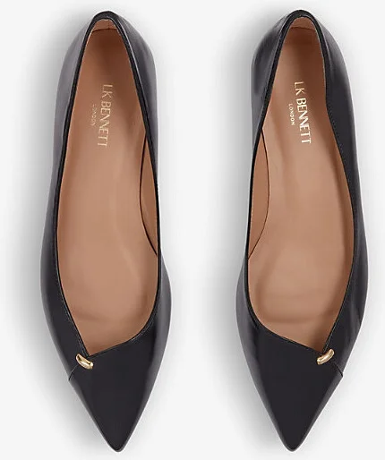 Womens Bla-Black Cally Gold-Tone Hardware-Embellished Leather Flats Eur 36 / 3 Uk Women - Image 2