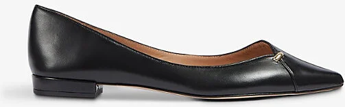 Womens Bla-Black Cally Gold-Tone Hardware-Embellished Leather Flats Eur 36 / 3 Uk Women