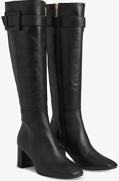Womens Bla-Black Carlotta Buckle-Embellished Heeled Leather Knee-High Boots Eur 39 / 6 Uk Women - Image 2