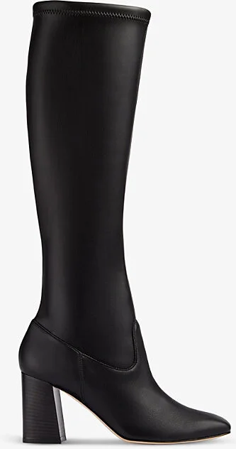 Womens Bla-Black Carter Block-Heel Leather Knee-High Boots Eur 40 / 7 Uk Women