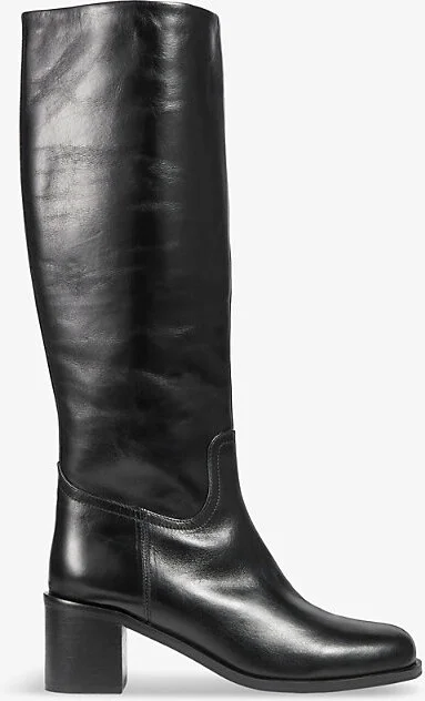 Womens Bla-Black Claude Round-Toe Leather Heeled Knee-High Boots Eur 36 / 3 Uk Women