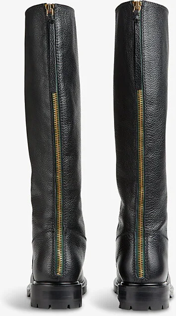 Womens Bla-Black Coco Tread-Sole Leather Knee-High Boots Eur 37 / 4 Uk Women - Image 2