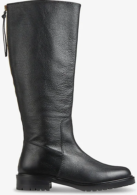 Womens Bla-Black Coco Tread-Sole Leather Knee-High Boots Eur 37 / 4 Uk Women