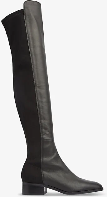 Womens Bla-Black Duke Elasticated-Panel Leather Over-The-Knee Boots Eur 36 / 3 Uk Women