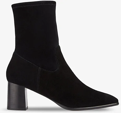 Womens Bla-Black Harp Square-Toe Suede Heeled Ankle Boots Eur 38/5 Uk Women