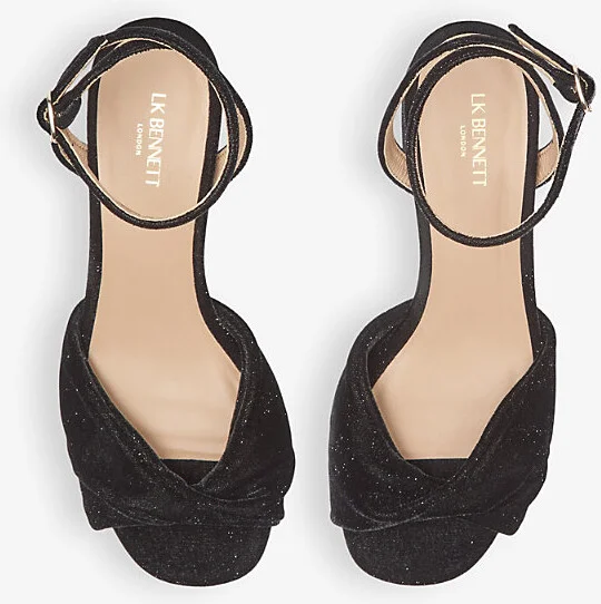 Womens Bla-Black Joelle Twist-Front Velvet Heeled Sandals Eur 37 / 4 Uk Women - Image 2