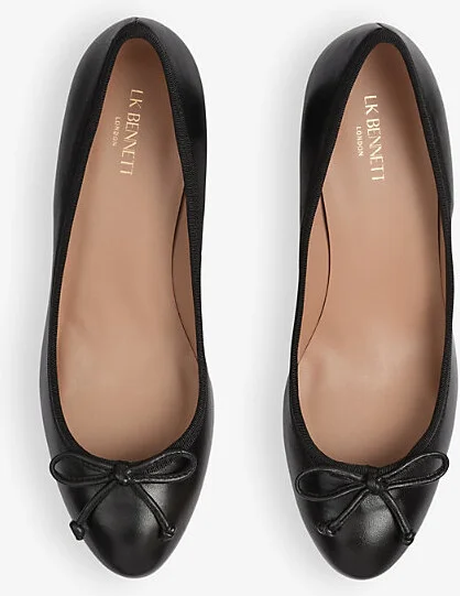 Womens Bla-Black Juliette High Bow-Embellished Leather Heeled Ballerina Pumps Eur 40 / 7 Uk Women - Image 2