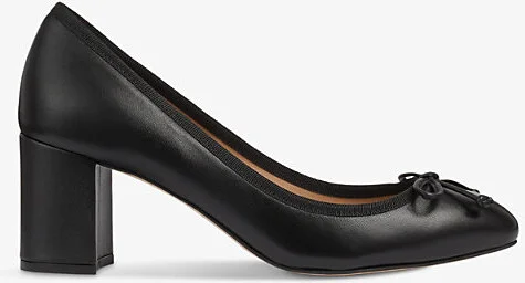 Womens Bla-Black Juliette High Bow-Embellished Leather Heeled Ballerina Pumps Eur 40 / 7 Uk Women