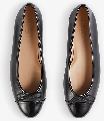 Womens Bla-Black Kara Toe-Cap Bow-Detail Leather Ballet Pumps Eur 39 / 6 Uk Women - Image 2