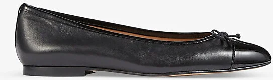 Womens Bla-Black Kara Toe-Cap Bow-Detail Leather Ballet Pumps Eur 39 / 6 Uk Women
