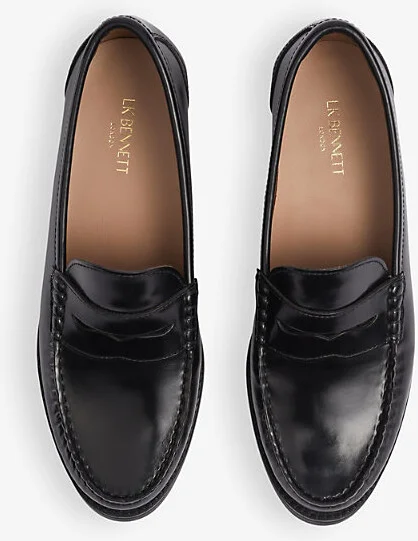 Womens Bla-Black Manon Round-Toe Leather Heeled Loafers Eur 38/5 Uk Women - Image 2