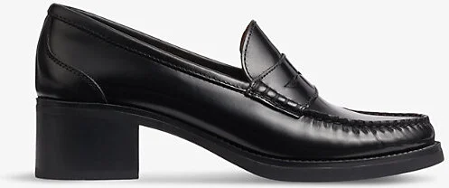 Womens Bla-Black Manon Round-Toe Leather Heeled Loafers Eur 38/5 Uk Women