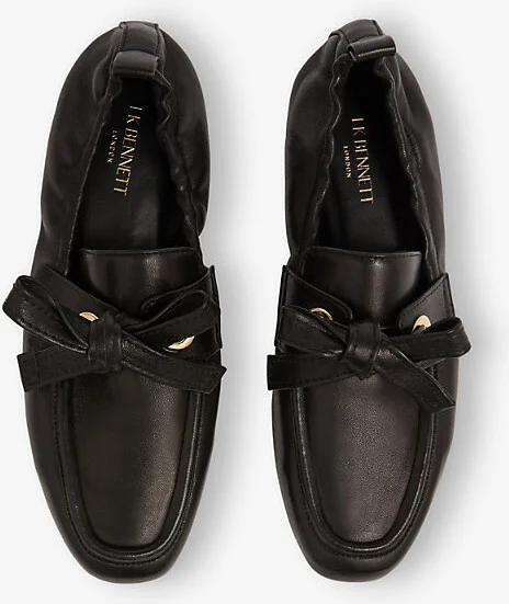 Womens Bla-Black Maude Eyelet-Bow Leather Loafers Eur 37 / 4 Uk Women - Image 2
