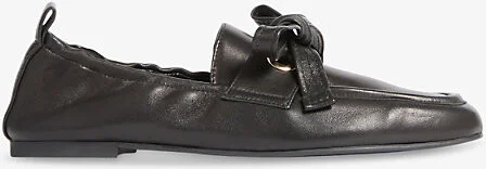 Womens Bla-Black Maude Eyelet-Bow Leather Loafers Eur 37 / 4 Uk Women