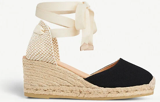 Womens Bla-Black Maureene Woven Canvas Wedge Espadrilles Eur 37 / 4 Uk Women