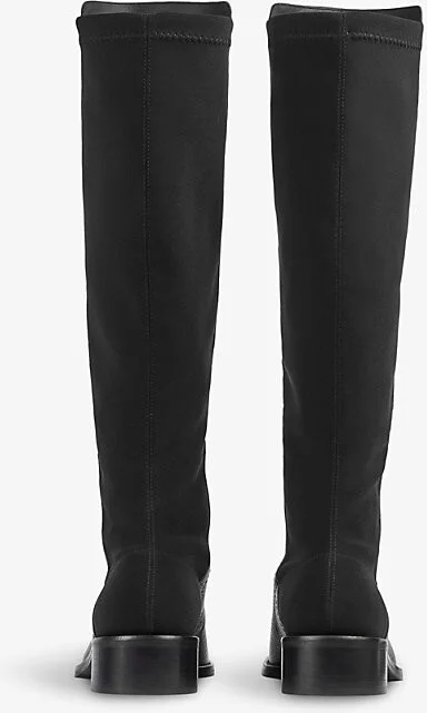 Womens Bla-Black Tallis Elasticated-Panel Leather Knee-High Boots Eur 37 / 4 Uk Women - Image 2