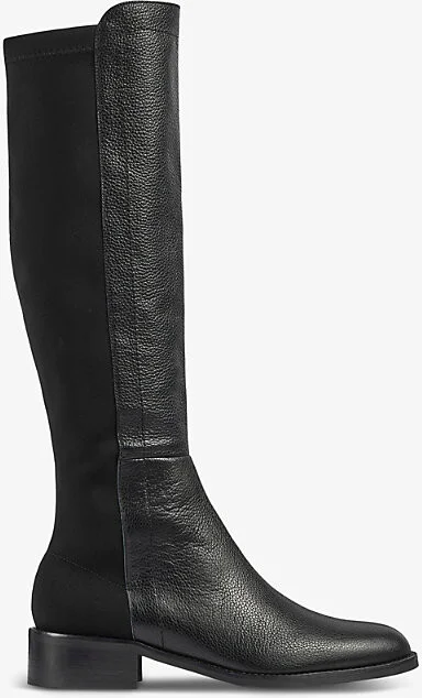 Womens Bla-Black Tallis Elasticated-Panel Leather Knee-High Boots Eur 37 / 4 Uk Women