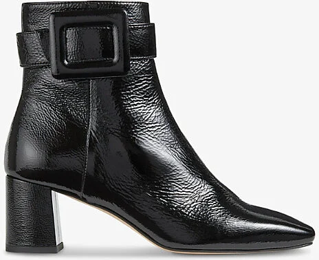 Womens Bla-Black Wilde Square-Toe Patent-Leather Ankle Boots Eur 38/5 Uk Women