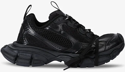 Womens Black 3Xl Panelled Leather Low-Top Trainers Eur 39 / 6 Uk Women