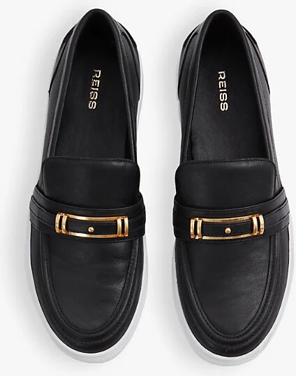 Womens Black Adelina Hardware-Embellished Low-Top Leather Loafer Trainers Eur 41 / 8 Uk Women - Image 2