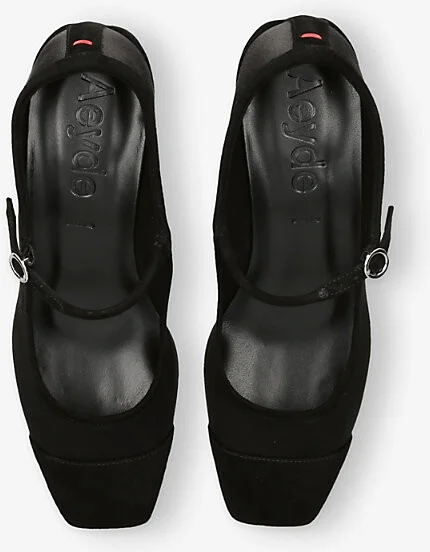 Womens Black Aline Block-Heel Satin and Suede Mary Jane Pumps Eur 38/5 Uk Women - Image 2