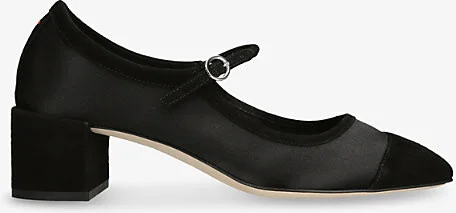 Womens Black Aline Block-Heel Satin and Suede Mary Jane Pumps Eur 38/5 Uk Women