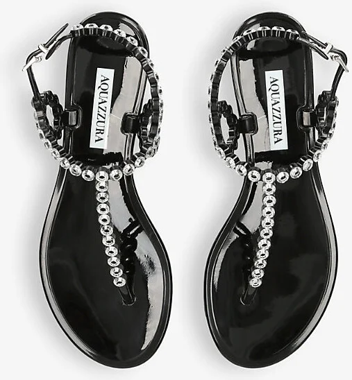 Womens Black Almost Bare Crystal-Embellished T-Bar Jelly Sandals Eur 41 / 8 Uk Women - Image 2