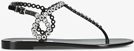 Womens Black Almost Bare Crystal-Embellished T-Bar Jelly Sandals Eur 41 / 8 Uk Women