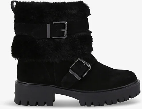 Womens Black Alpine Buckle-Embellished Flat Suede Ankle Boots Eur 36 / 3 Uk Women
