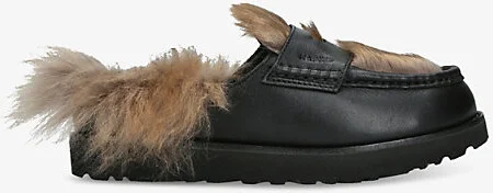 Womens Black Ambush Faux-Fur and Leather Backless Loafers Eur 37 / 4 Uk Women