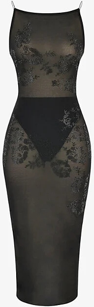 Womens Black Amirah Rhinestone-Embellished Stretch-Woven Midi Dress 12/14