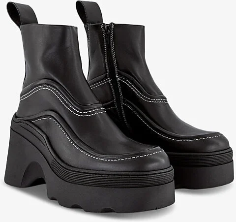 Womens Black Annelise Contrast-Stitch Leather Heeled Ankle Boots Eur 37 / 4 Uk Women - Image 2