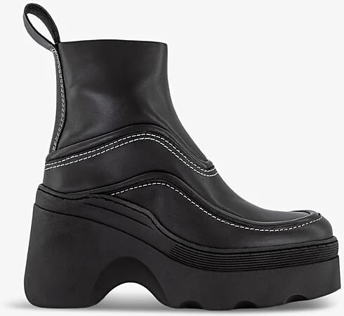 Womens Black Annelise Contrast-Stitch Leather Heeled Ankle Boots Eur 37 / 4 Uk Women