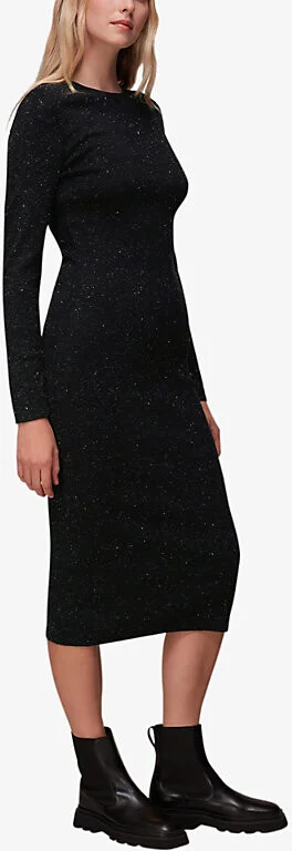 Womens Black Annie Metallic Stretch-Woven Midi Dress 16 - Image 2