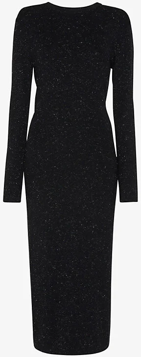 Womens Black Annie Metallic Stretch-Woven Midi Dress 16
