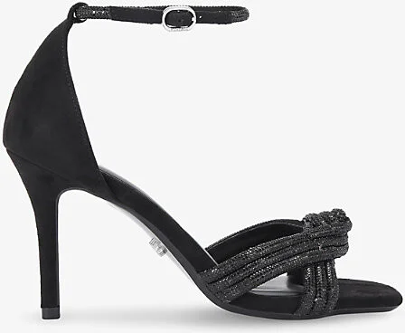 Womens Black Arielle Crystal-Knot Woven Heeled Sandals Eur 40 / 7 Uk Women