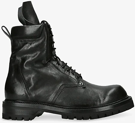 Womens Black Army Low Leather Ankle Boots Eur 44 / 10 Uk Men