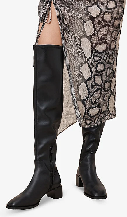 Womens Black Avril Knee-High Block-Heel Leather Boots Eur 37 / 4 Uk Women - Image 2