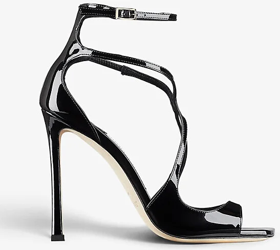 Womens Black Azia 110 Strappy Patent Leather Sandals Eur 34 / 1 Uk Women