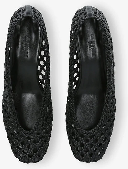 Womens Black Ballet Pump Woven-Leather Heels Eur 38/5 Uk Women - Image 2